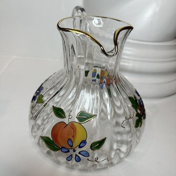 Crystal Clear Pitcher Handcrafted Venetian Fruit 22K Gold Trim Romania 96 oz - Picture 8 of 12